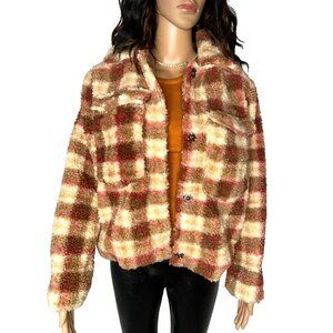 Avec Les Filles Collared Short Sherpa Jacket Cream Size Small